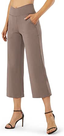 G4Free Wide Leg Capri Pants for Women Yoga Dress Pants with Pockets Workout Crop Pants