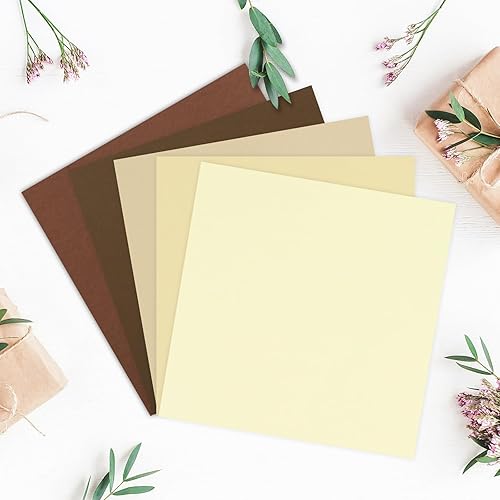 Miniatura 3 de Whaline 50 hojas de 12 x 12 pulgadas de color marrón surtido, 5 tonos tierra, papel de álbum de recortes de núcleo sólido para manualidades,