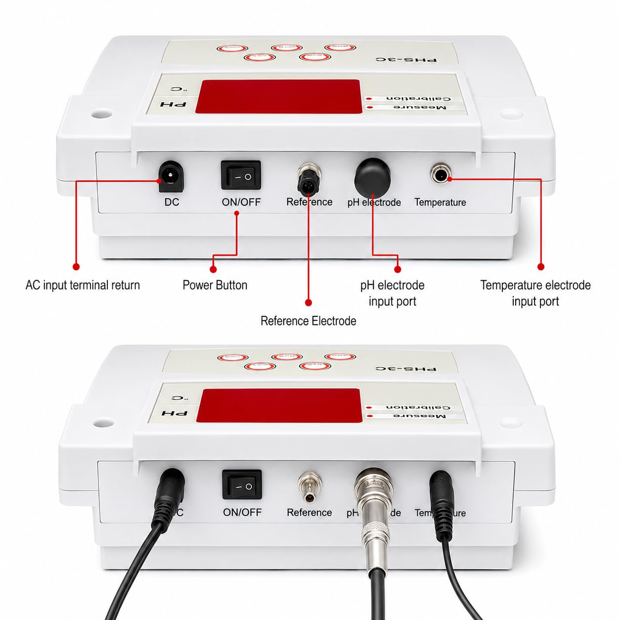 Medidor de pH de laboratorio de mesa, medidor de acidez de escritorio con pantalla LED, soporte, 2 electrodos de pH/temperatura y calibración automática de 2 puntos