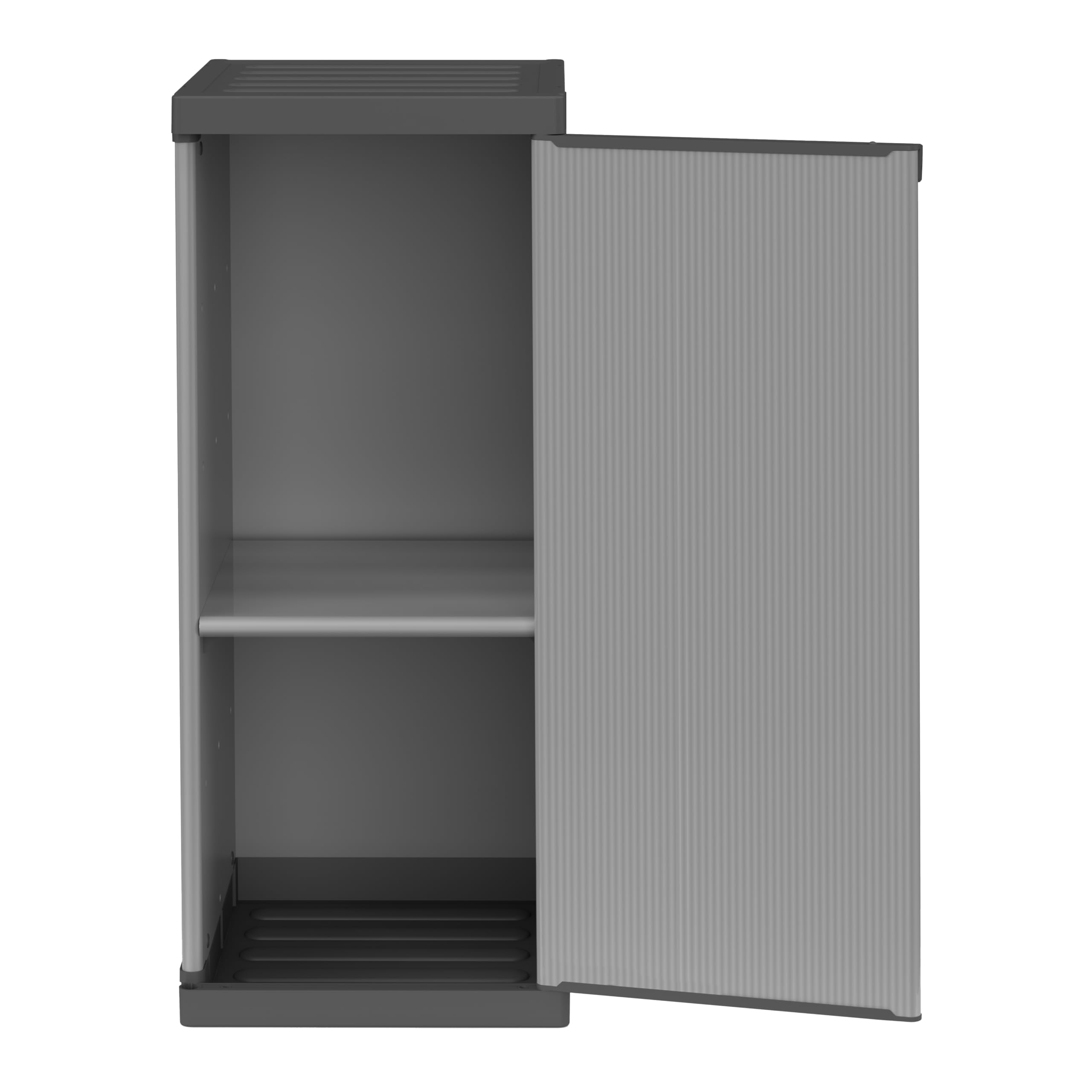 Mongardi W2016 Armario de Resina de PVC y PP, 1 Puerta, 1 Estante, fácil de Montar, Modular System, Resistente, Apto para ambientes Interiores y Exteriores, 34 x 40 x 85 cm, Negro y Gris, Unica