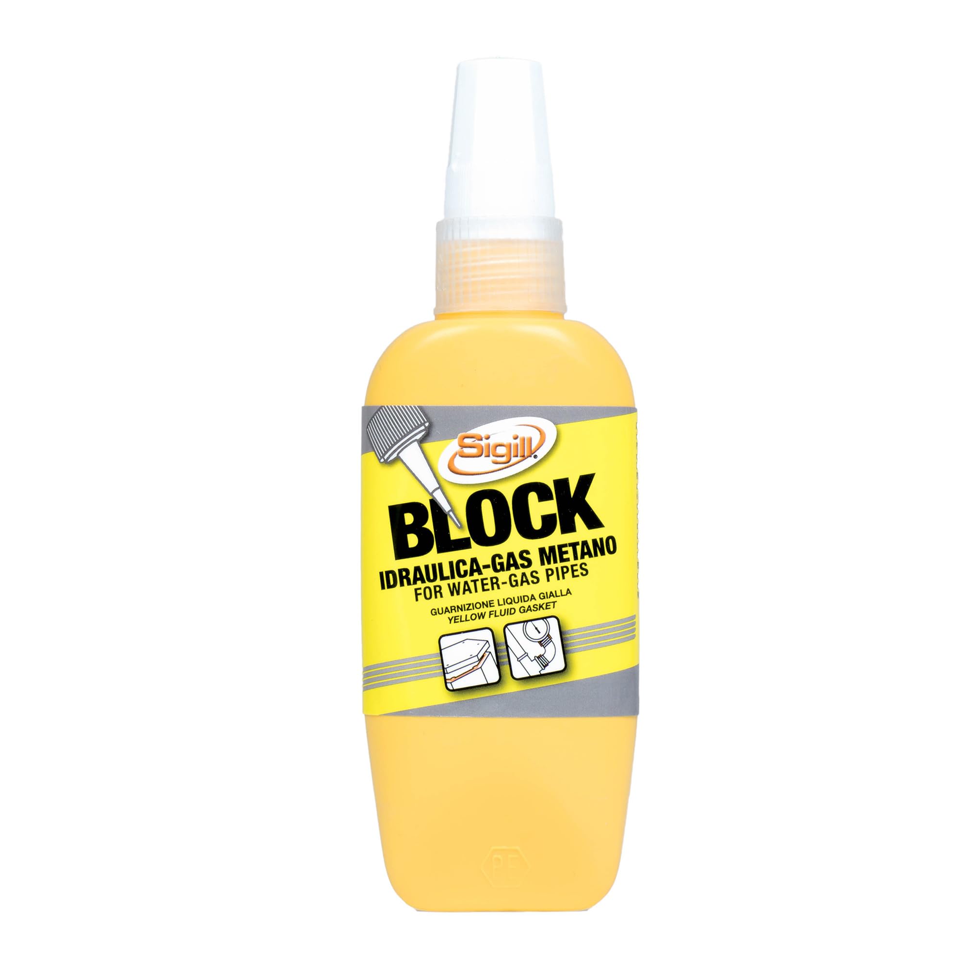 Sigill - Block Idraulica Gas Metano, Flacone da 60 ml, Sigillante Anaerobico Giallo per Raccordi Metallici, Sostituisce PTFE e Canapa, Tenuta Perfetta su Gas, GPL, Aria e Liquidi