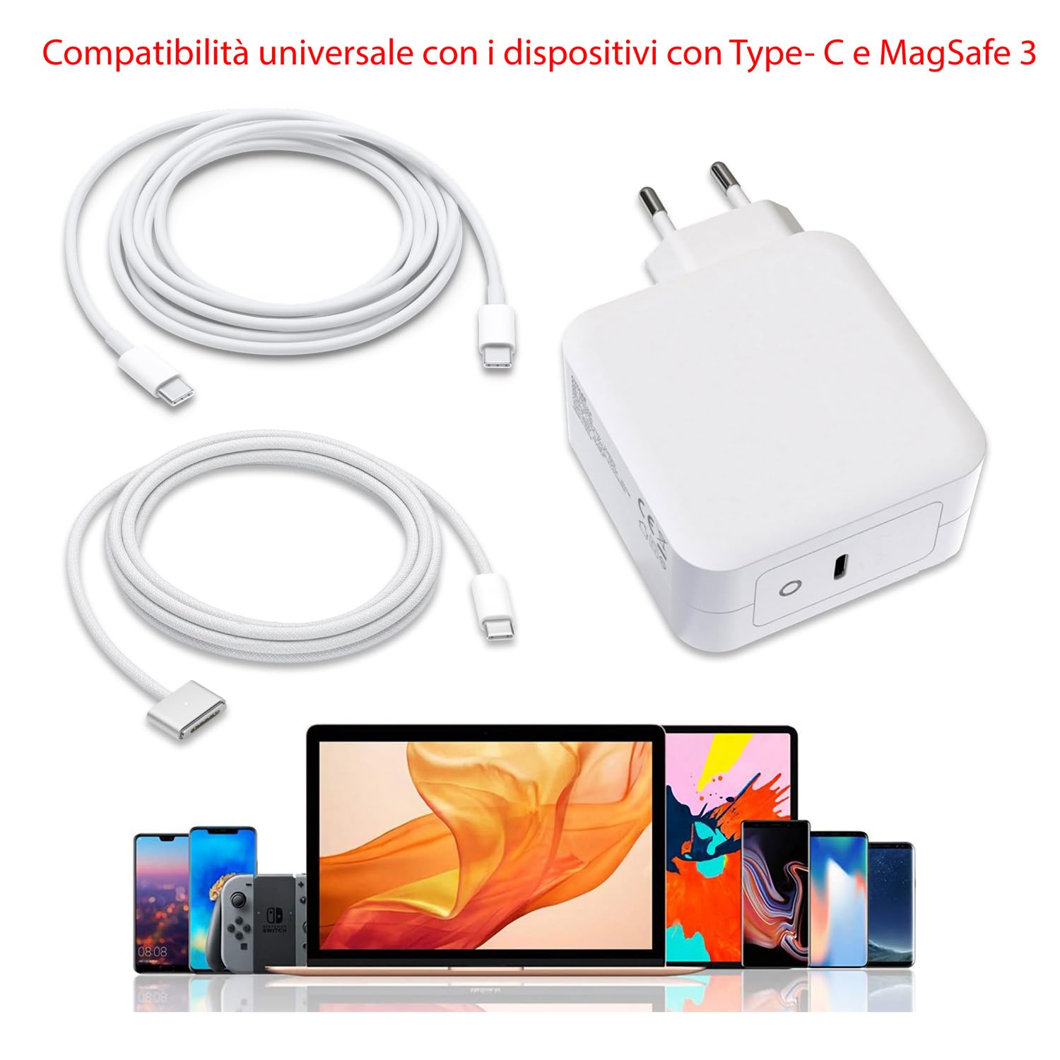 New Net - Alimentatore Caricatore Caricabatteria compatibile con Notebook Mac Book Pro 16 2023, Mac Book Pro 16 2021 [ 20V 5A 100W - Type-C/MagSafe 3]