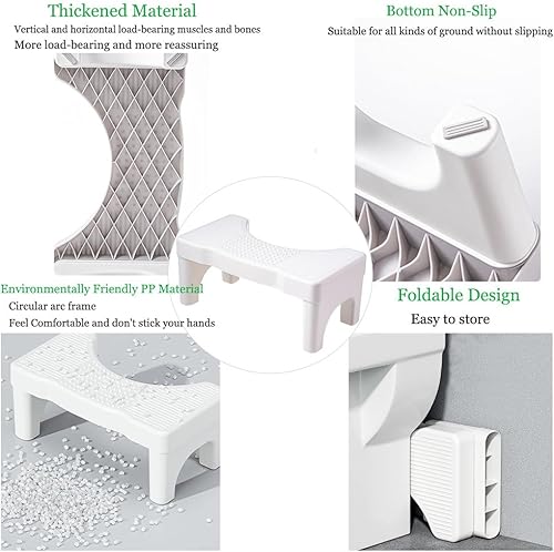 Miniatura 5 de Taburete de inodoro para adulto, taburete de excremento para baño de 7 pulgadas, antideslizante para baño, soporte de inodoro para pies, portátil,
