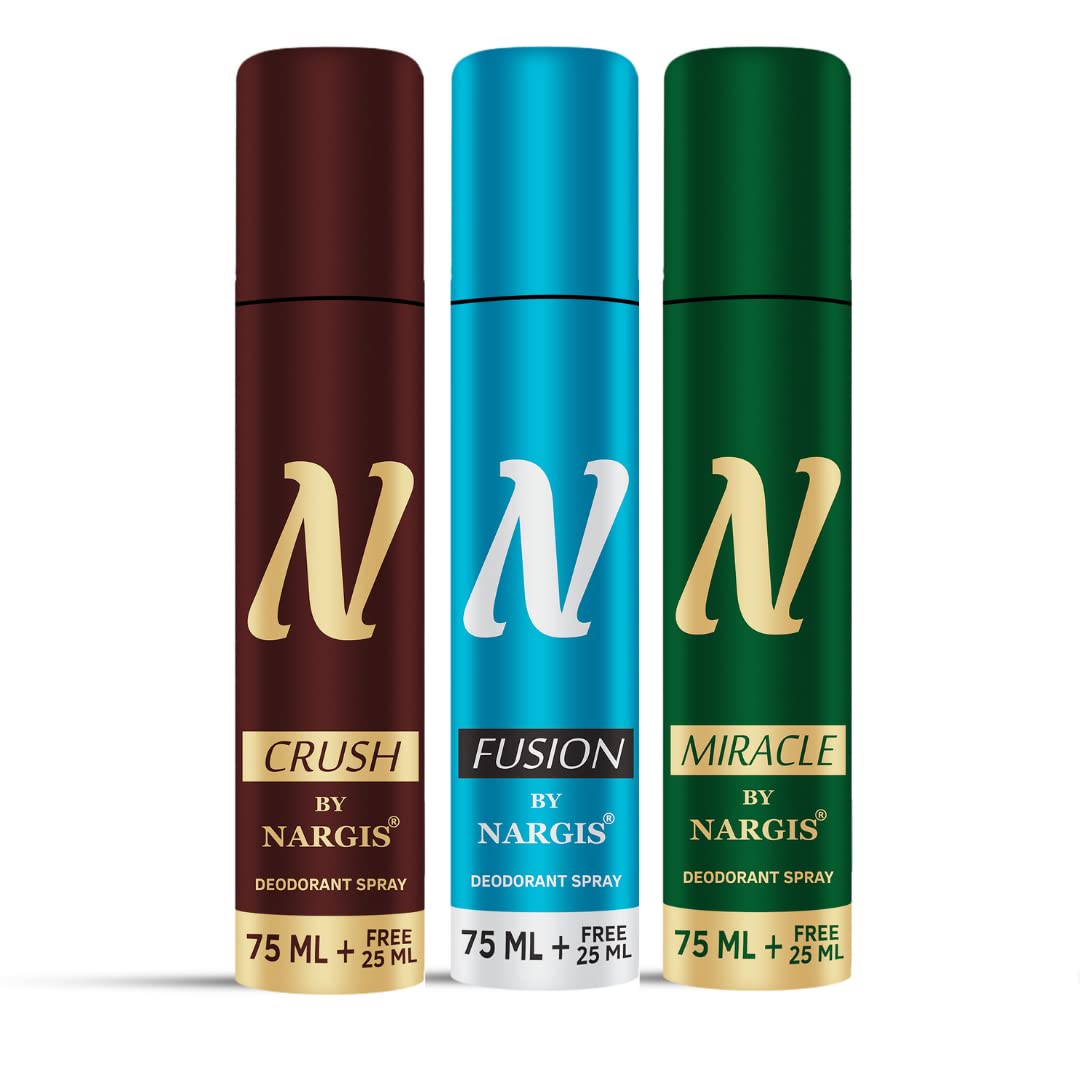 NARGIS Deodorant CRUSH, FUSION & MIRACLE for men/women | 100 ml | Pack of 3 | Deo Body Spray | Long Lasting Smell | Perfume Combo Pack for men/women | Perfume under 100-image-24