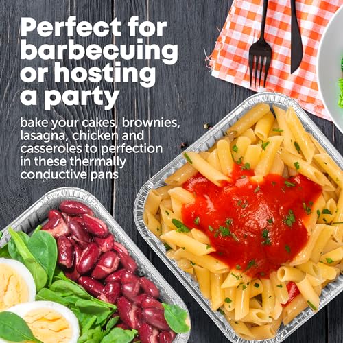 Image of 8x8 Disposable Aluminum Pans - 100 Pack Foil Pans For Cooking, Baking Cakes, Roasting & Homemade Breads - Disposable Food Containers