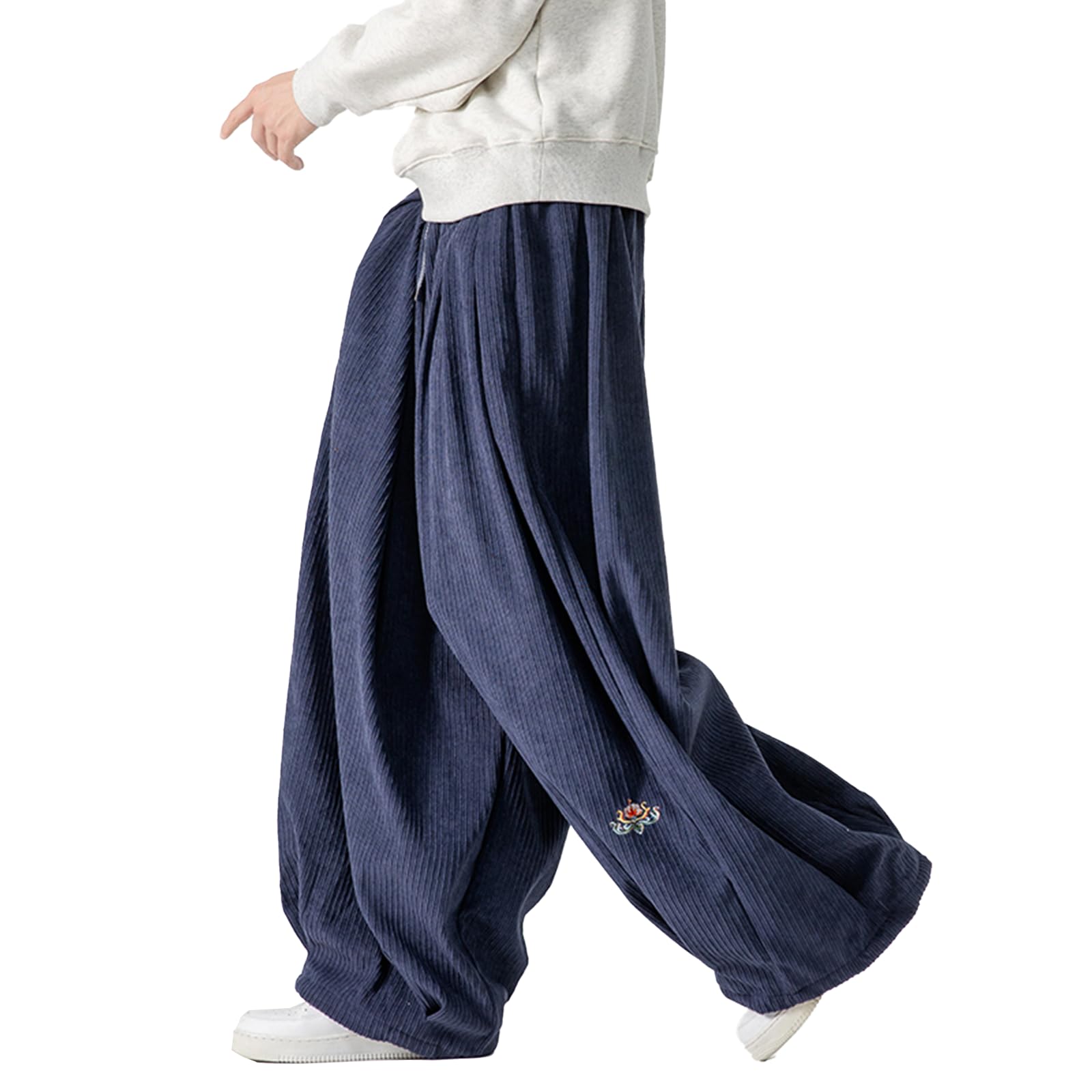 GURUNVANI Pantalones holgados de pana para hombre, holgados, de pierna ancha, con cordón de ajuste holgado