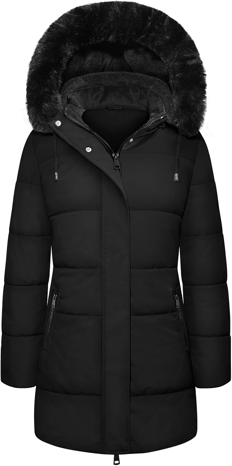 Yusongirl Women's Winter Puffer Coat Thickened Fleece Lined Parka Jacket Warm Down Jacket Outerwear with Detachable Hood - Image 8
