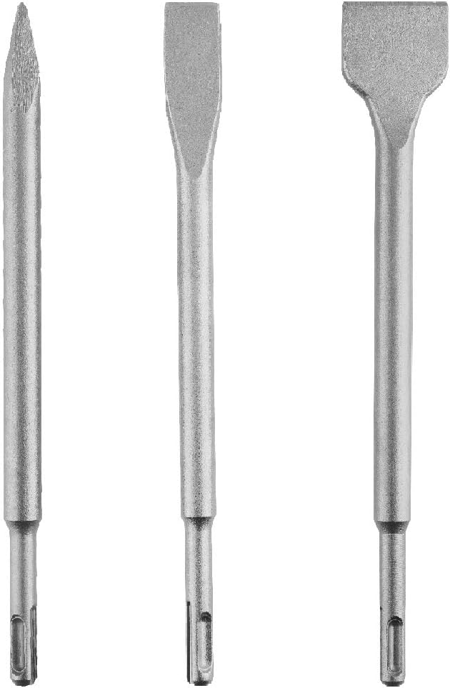SDSPlus Chisel Set for Rotary Hammer, SUNGATOR 3Piece Including Flat Chisel, Point Chisel and