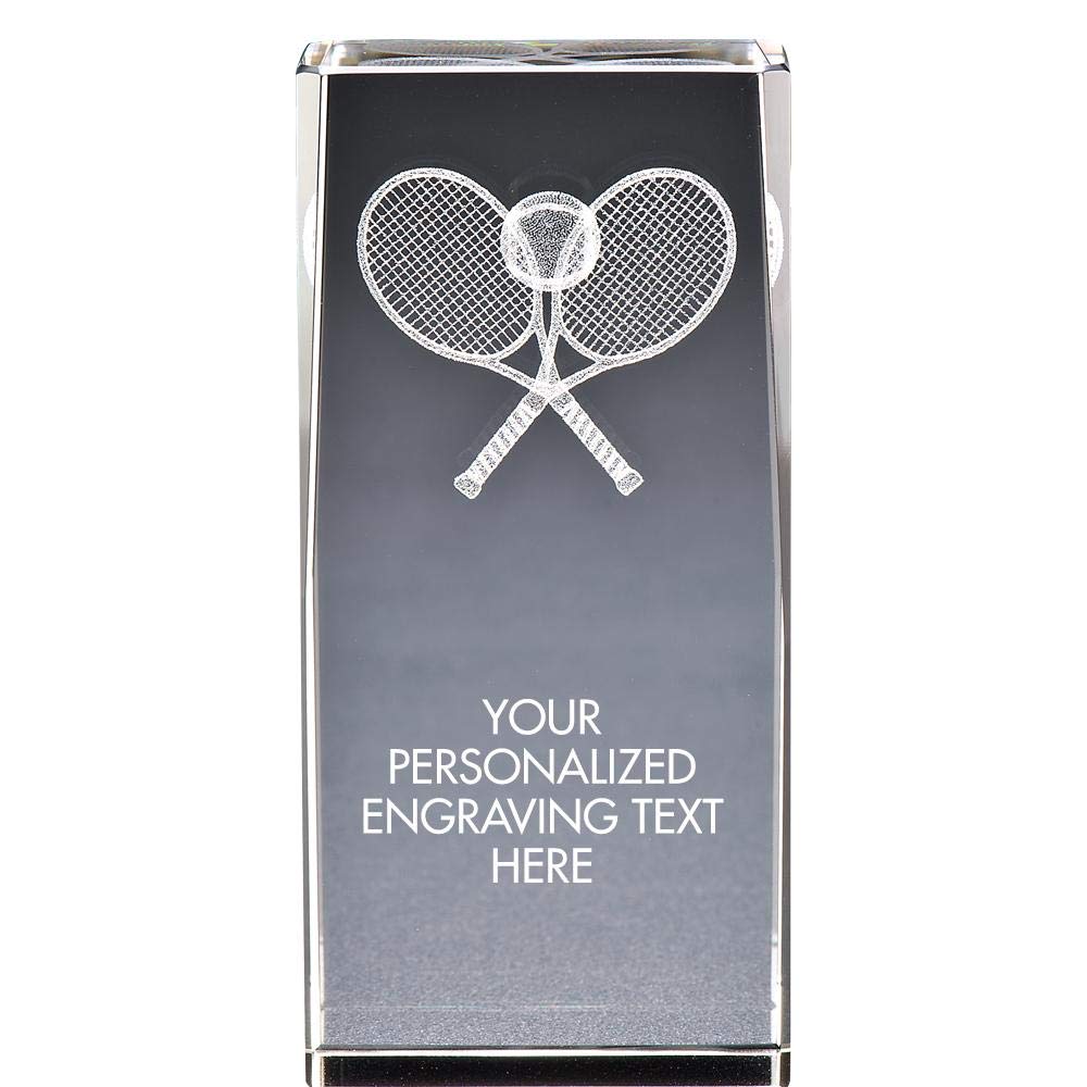 Crown Awards 6" 3D Laser Cut Crystal Tennis Award, Custom Engraved Tennis Trophy