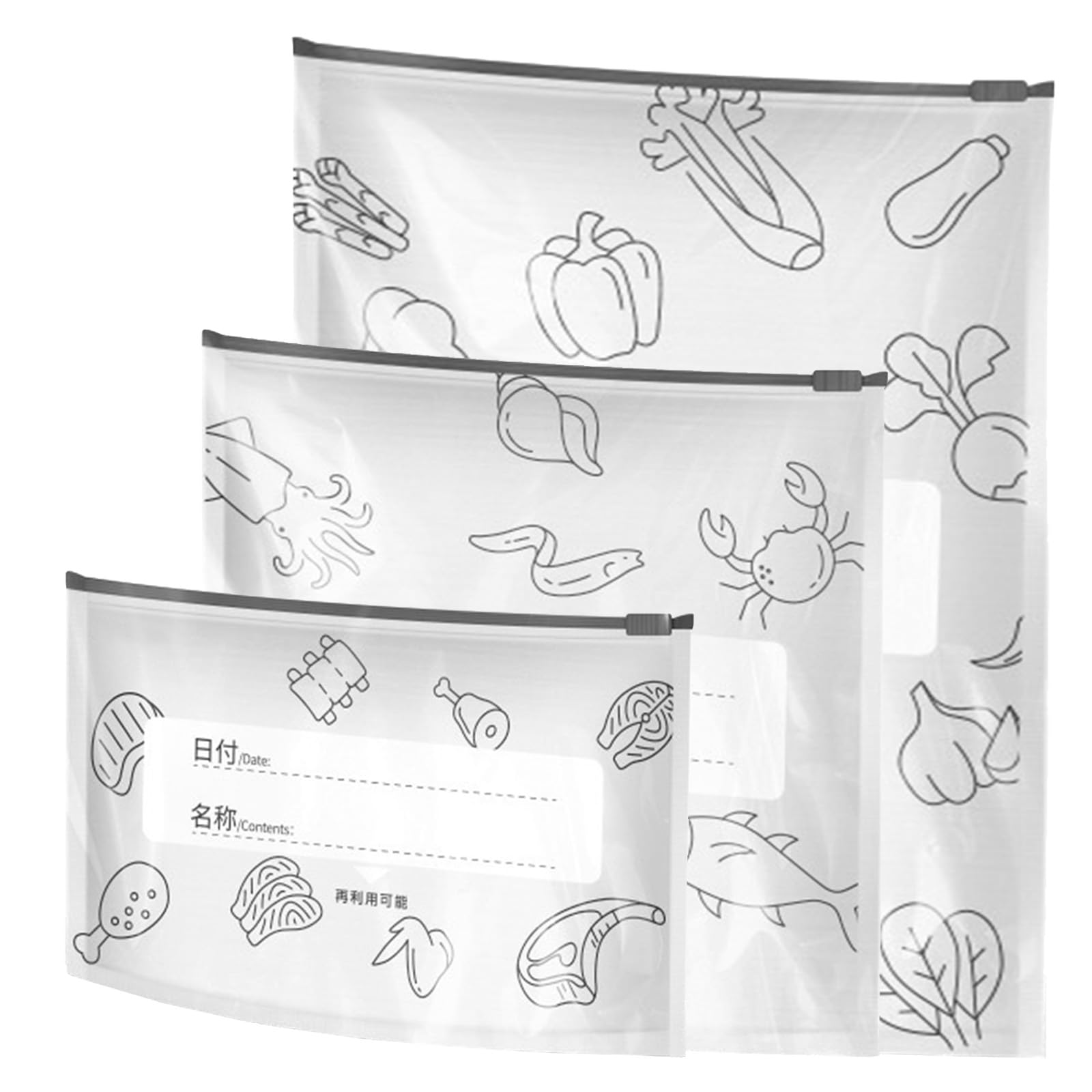 60-Pack Aluminum Foil Zip Lock Bags, 3-Sizes Heavy Duty Food Storage Bags, Reusable Freezer Bags with Expandable Bottom for Kitchen, Meal Prep, Vegetable Fruit Meat