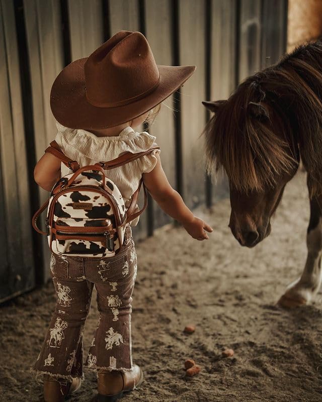 Image of Montana West Wrangler Mini Backpack Cute Cow Print Backpack Purse for Girls and Women, Brown WG133-8600BR