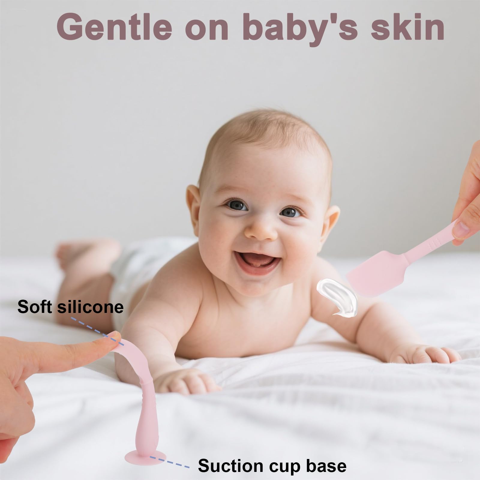 lasuroa 2uds Espátulas para Crema Pañal de Bebé con Estuche, 2 Tamaños Aplicador Pasta de Silicona Suave y Flexible Espátula para Crema Pañal Trasero Bebé Recién Nacido Cepillo (Rosa)