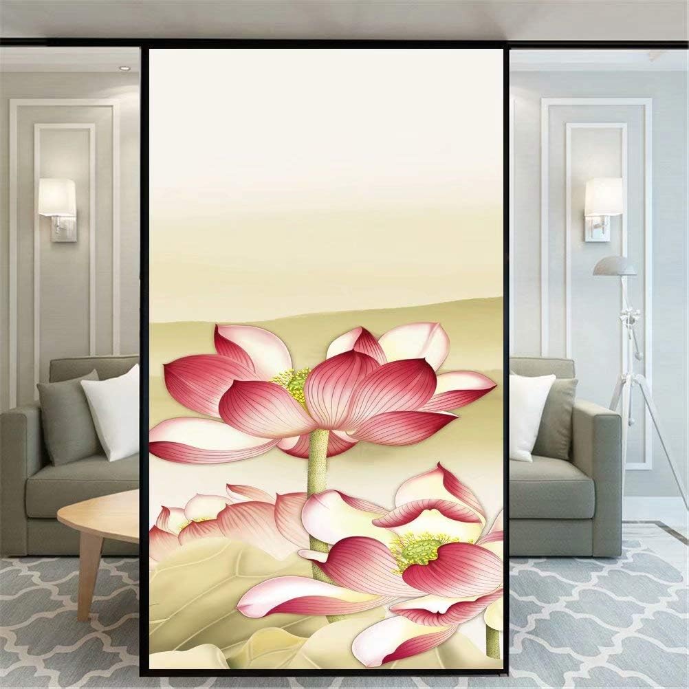 Privacy Window Film Lotus Flower Goldfish Decorative Opaque Non-Adhesive Static Cling Frosted Glass Window Film Window Stickers for Home Office 50x150cm(19.7"x59")