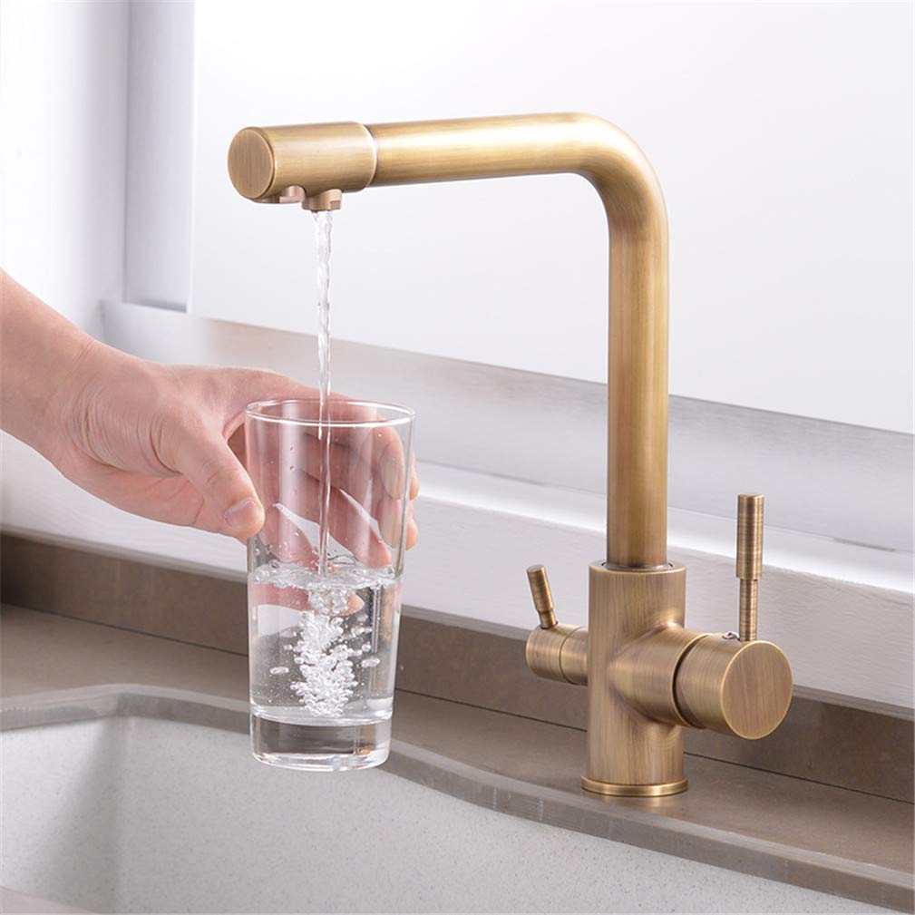 GLETSF Black Kitchen Faucet with 360 Swivel Dual Handle 3-Way Drinking Waterap Square Design Deck Mounted Mixer for Home & Kitchen,