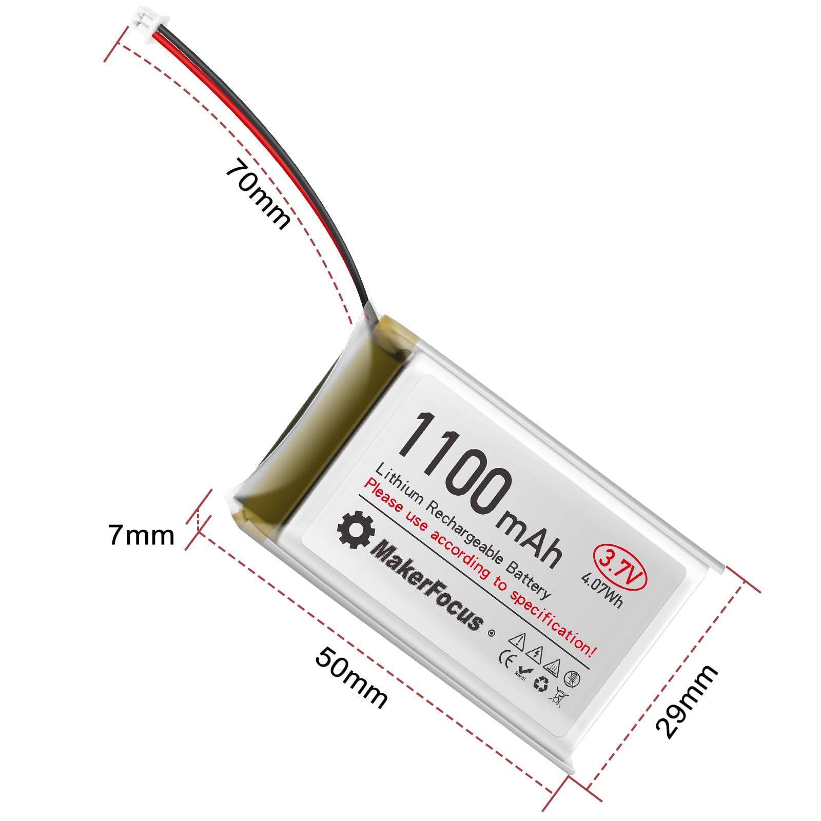 3.7V 1100mAh LiPo Batería para ESP32, Meshtastic Node 4 unidades | Batería recargable 1S, conector JST 1.25, placa de protección incorporada, protección contra sobrecarga y descarga profunda