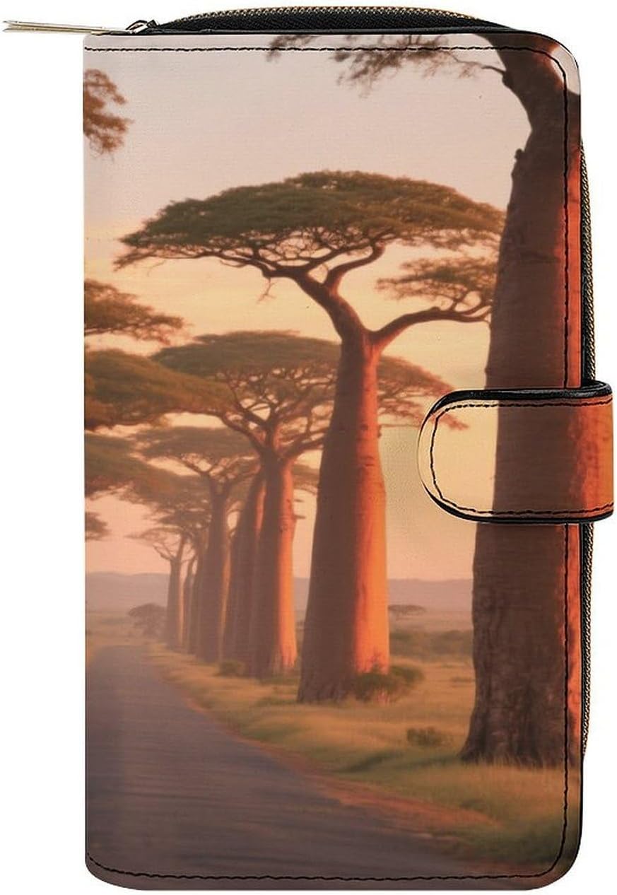 Avenue of The Baobabs Wallet,PU Leather Material, Small Wallet,Bifold with Zipper, Travel Wallet,Compact And Portable for Men And Women 7.8 * 4.3 * 1.4 Inches