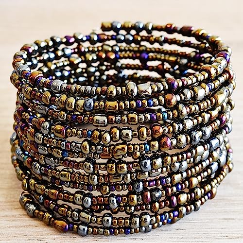 Handmade From Africa - Bead Bracelet - Made Of 10 Wire Loops - Wrap Bracelet - African Jewelry - Handmade In Kenya - Metallic Different Shades Of Bronze, Kb01 #TOP1