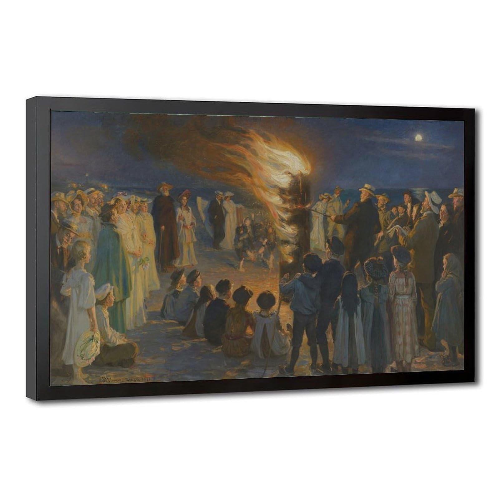 WCYB Peder Severin Kroyer - Midsummers Eve Bonfire on Skagens Beach Posters Prints Canvas Deco Paintings Wall Art Hangable Frame 24" L X 36" W