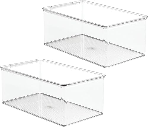 Miniatura 1 de mDesign Contenedor de plástico apilable para almacenamiento de juguetes con tapa de bisagra para organizar la sala de estar sala de juegos