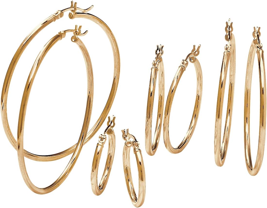 PalmBeach Yellow Gold-plated Sterling Silver 4 Pair Set Hoop Earrings (50mm)