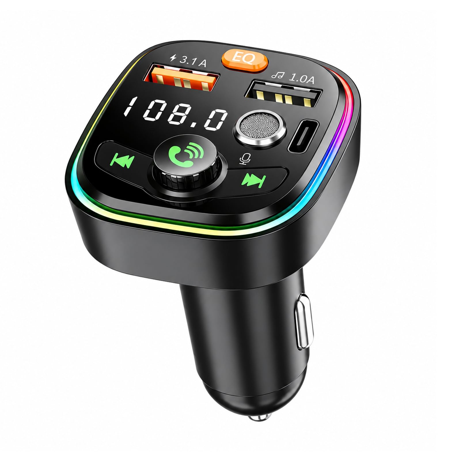 FM Transmitter Auto Bluetooth, Bluetooth FM Transmitter Auto Freisprecheinrichtung 3-in-1 Radio Adapter Schnellladung PD 18W & Typ-C 12–24V Hi-Fi Stereo Bass Kompatibel Smartphones Tablets
