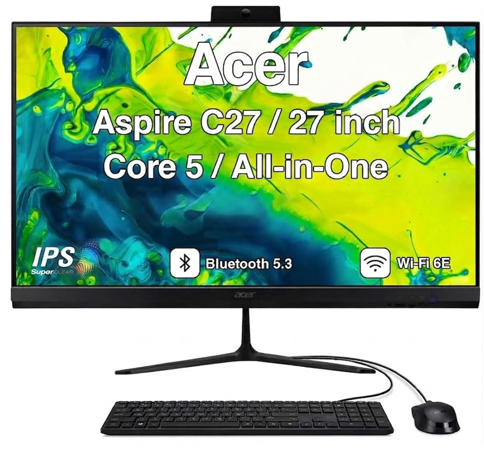 Image of Acer Aspire C27 Professional All-in-One 27 inch IPS FHD Display (Intel Core 5 120U, 8GB DDR5, 512GB PCIe SSD, Integrated Graphics, WiFi 6E, Webcam, Bluetooth 5.3, Win 11 Pro)