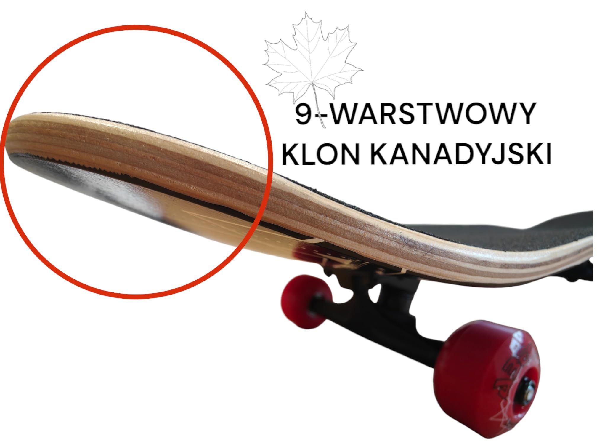 Deskorolka dla doros³ych z ³o¿yskiem kulkowym — deskorolka dzieci od 8 lat. Wykonane z drewna. Nowoczesne grafiki. Urz¹dzenia sportowe do skateparku i sztuczek na rampie (czarny - czerwony)