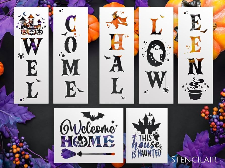 Amazon.com : Halloween Stencils Set 7 Pack: Outdoor Yard Signs, Large Stencils for Painting on Wood, Wall Art, Happy Halloween Letters : Arts, Crafts & Sewing