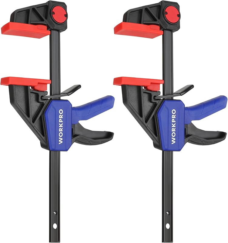WORKPRO 6" Clamps for Woodworking 2-Pack, Light Duty Wood Clamps | Quick-Release, One Hand 150 LBS Load Limit, Woodworking and DIY Projects
