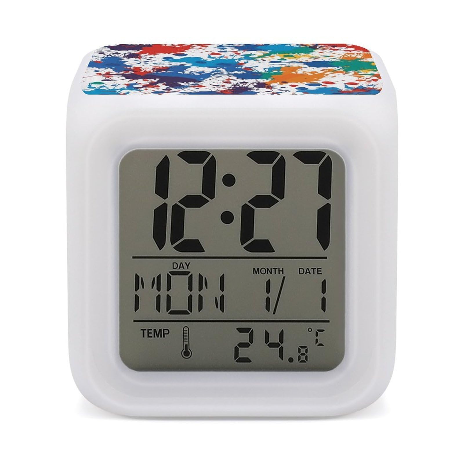 Reloj despertador digital con luz nocturna LED multicolor y termómetro ambiente para hogar