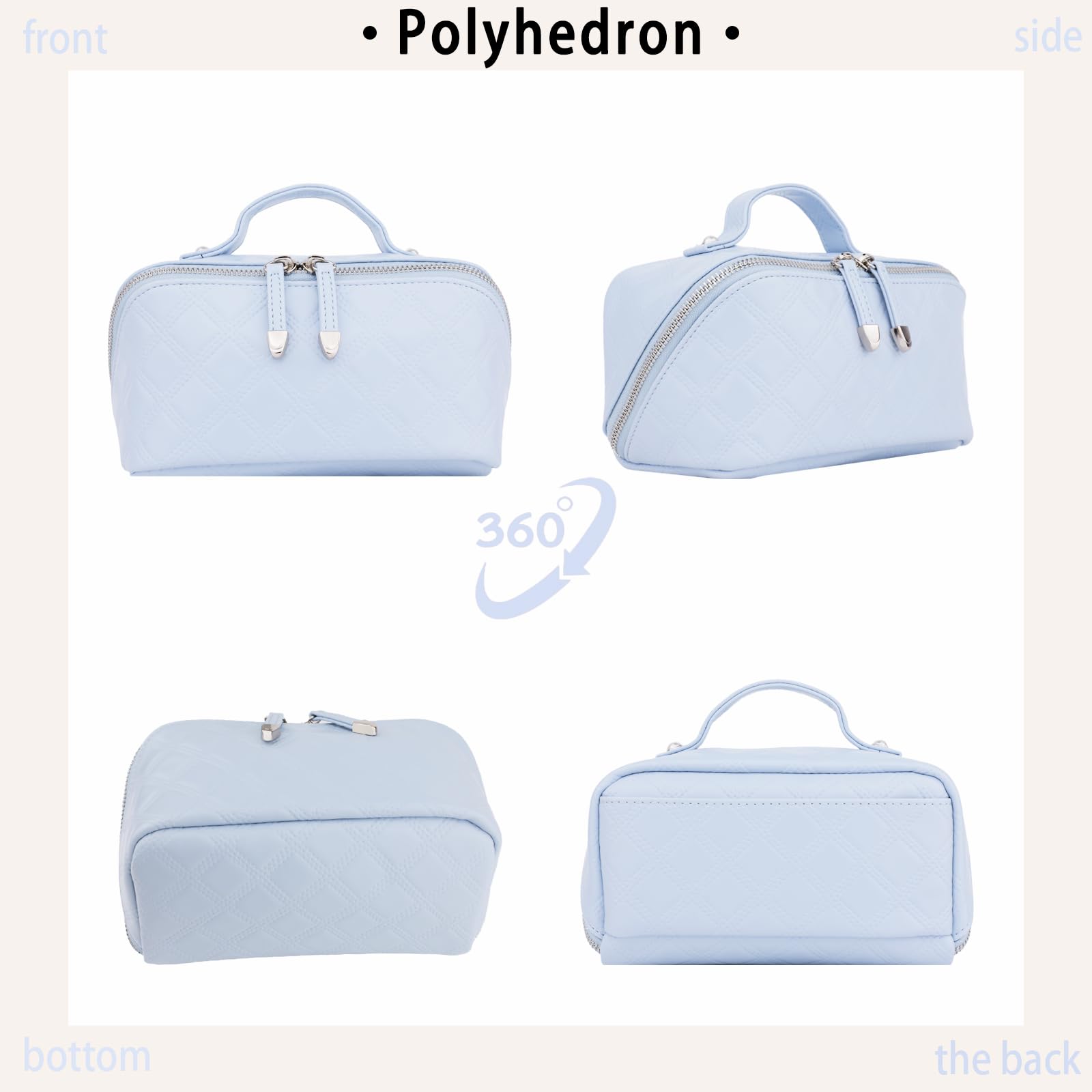 Starbox Gathering Travel Makeup Bag,Large Capacity Cosmetic Bags for Women,Portable Pouch Open Flat Toiletry Bag Make up Organizer with Divider Double divider removable and Handle (Blue)