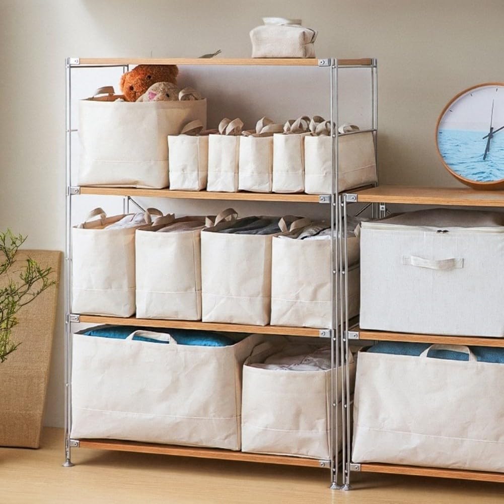 Aufbewahrungskorb Stoff Faltbare Box Leinen für Kleidung Spielzeug Bücher Wasserdichtes PE Futter Mit Griffen Japanisches Design(D)