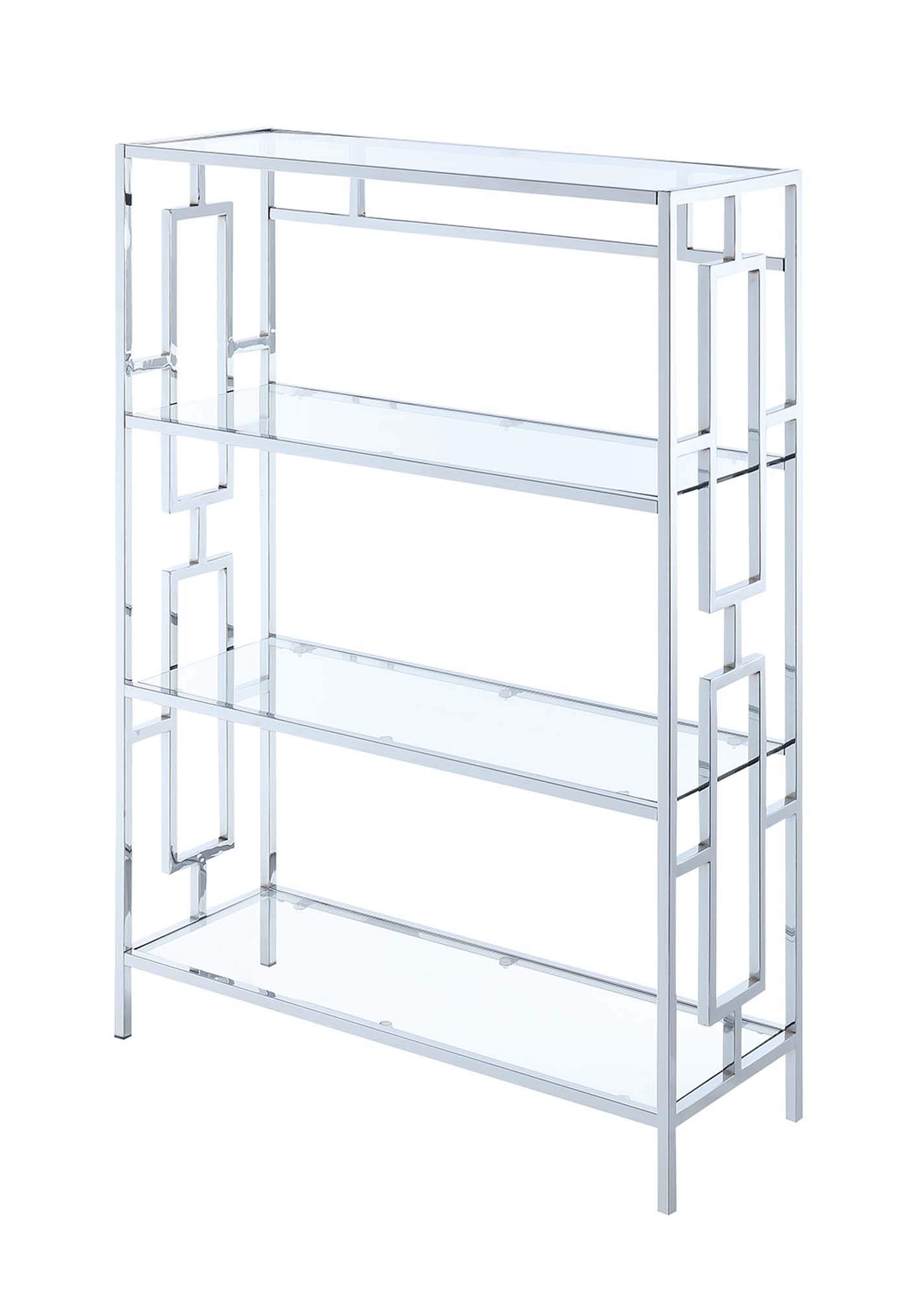 Convenience Concepts Town Square Chrome 4 Tier Bookcase, Clear Glass / Chrome Frame