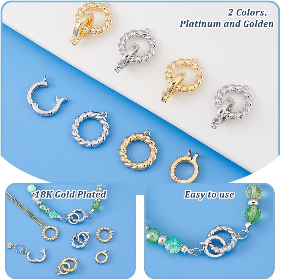 PH PandaHall 8pcs 18K Gold Plated Brass Fold Over Clasps 25.5mm Fold Over Clasp Extender, Double Bail Clasps Jewelry Extender Clasp for Bracelet Necklace Anklets Jewelry Making Accessories - Image 4