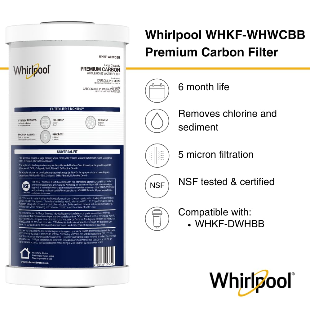 Whirlpool 10 x 4 5 Premium Carbon Water Filter WHKF-WHWCBB NSF Certified 5 Micron Reduces Chlorine and Sediment — view 2