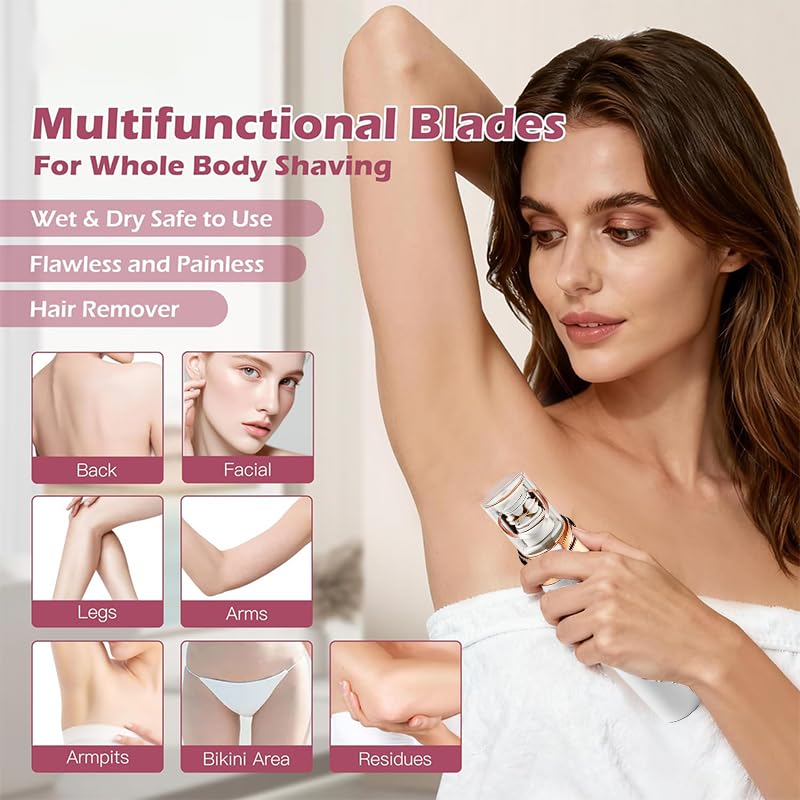 Epilateur Electrique Femme, Epilateur Electrique Portable avec Lumière LED Intégrée et Câble USB, Épilation Indolore et Très Efficace, pour l'épilation du Corps, Visage, Jambes et Bras