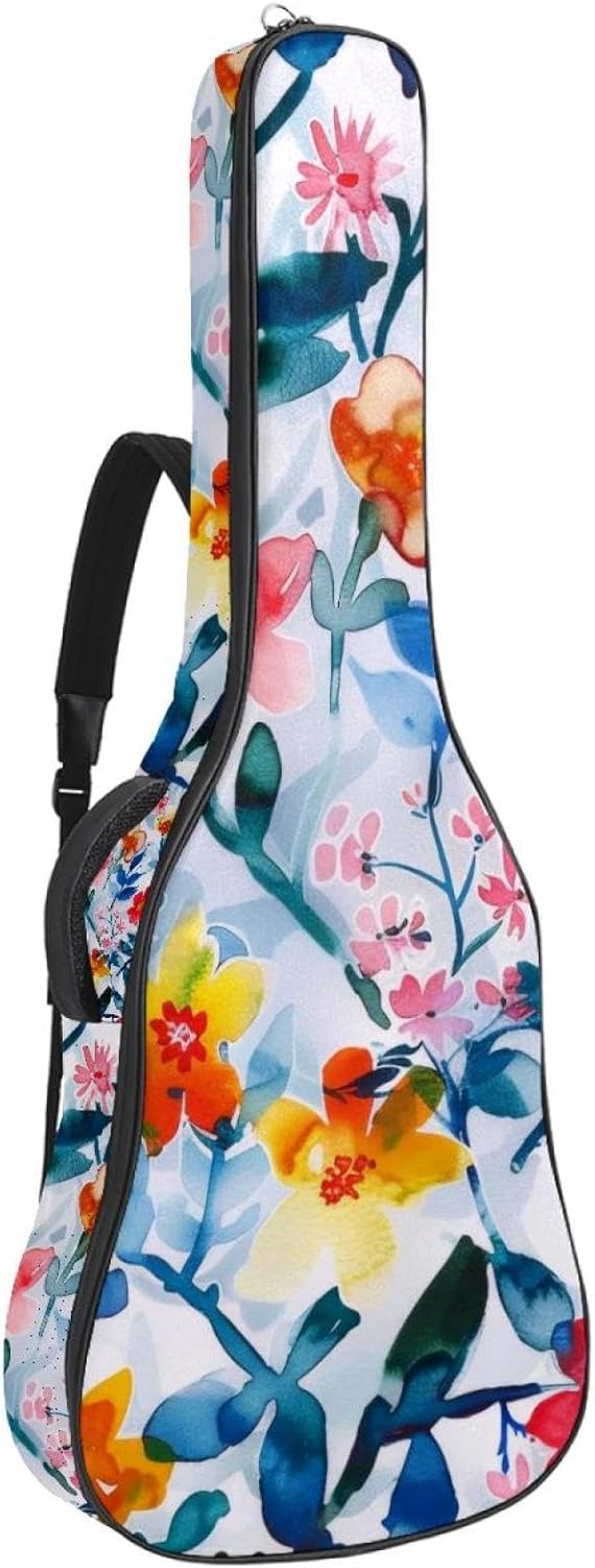 Acoustic Guitar Bag, 40 41 42 Inch Guitar Case Cover Soft Guitar Gig Bag for Acoustic Electric Bass Classical Guitar, Watercolor Aesthetic Flowers Pattern