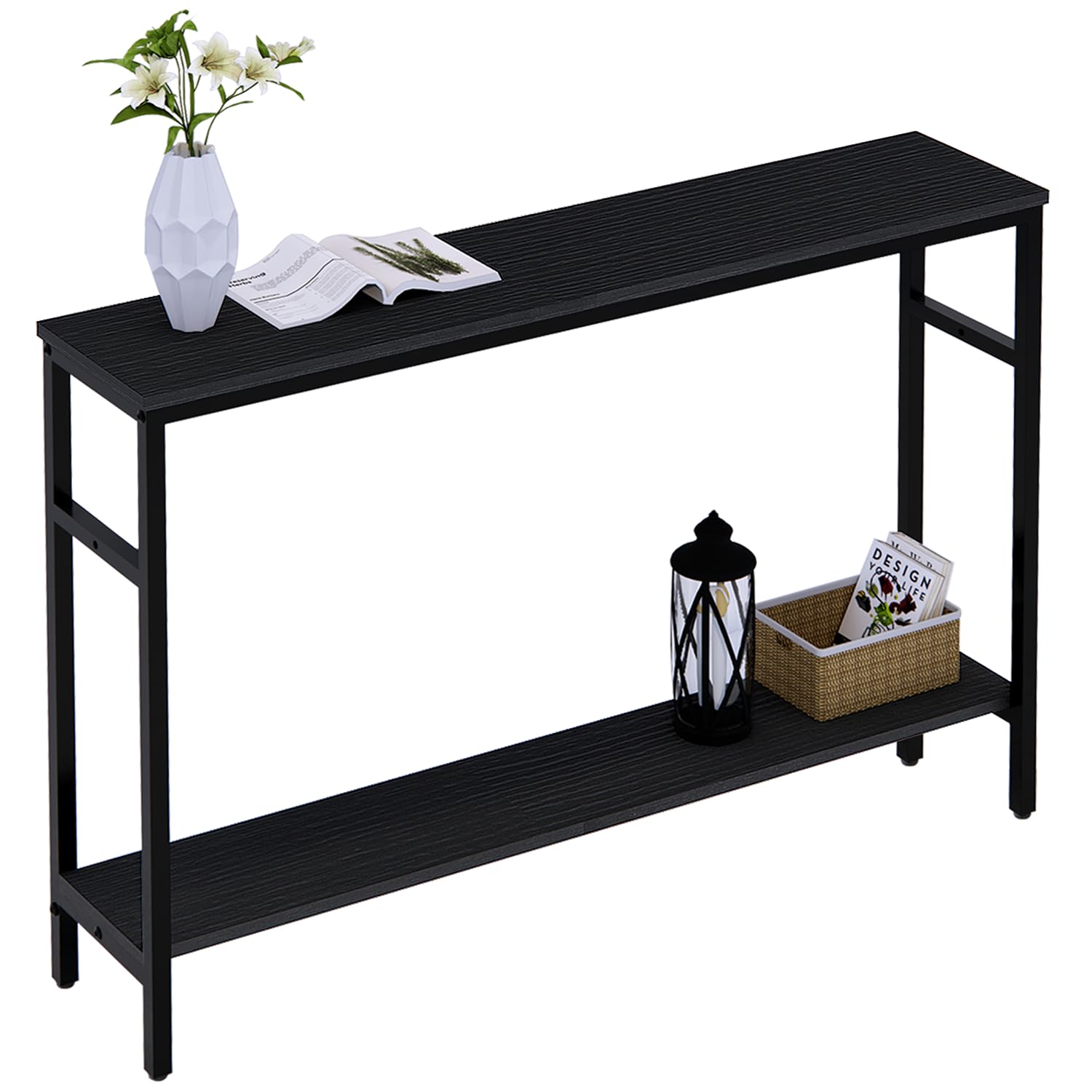 Timberer Narrow Console Table, 47 Inch Sofa Table with Adjustable Shelf, 2-Tier Long Skinny Table for Hallway, Entryway, Living Room, Foyer, Black