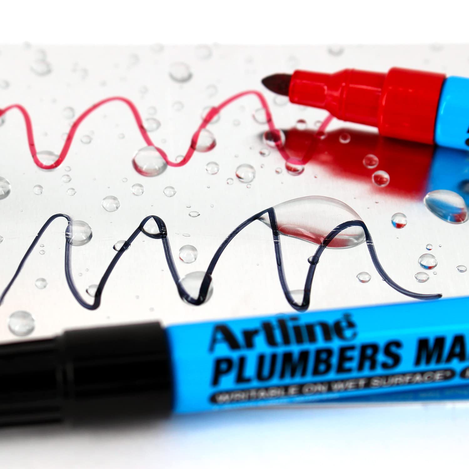 Pennarello Indelebile Per Idraulici - Punta Fine 1,5 Mm, Resistente All'Acqua, Per Tubi Bagnati, Plastica E Metallo, Rosso - Foto 4