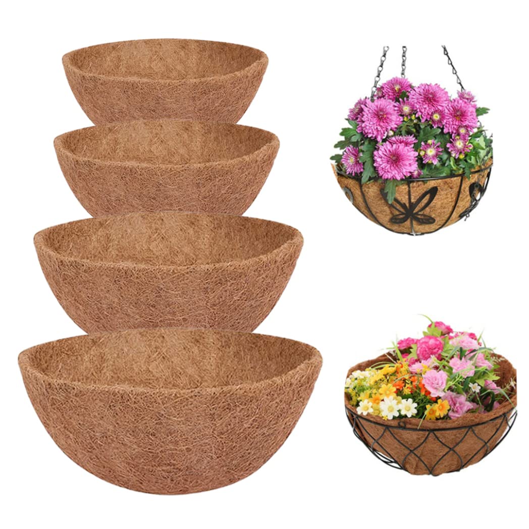 Hintyne Planters Coconut Liners Coconut Hanging Basket Liners Round Replacement for Planter Flower Pot 4PCS Hanging Basket Liner