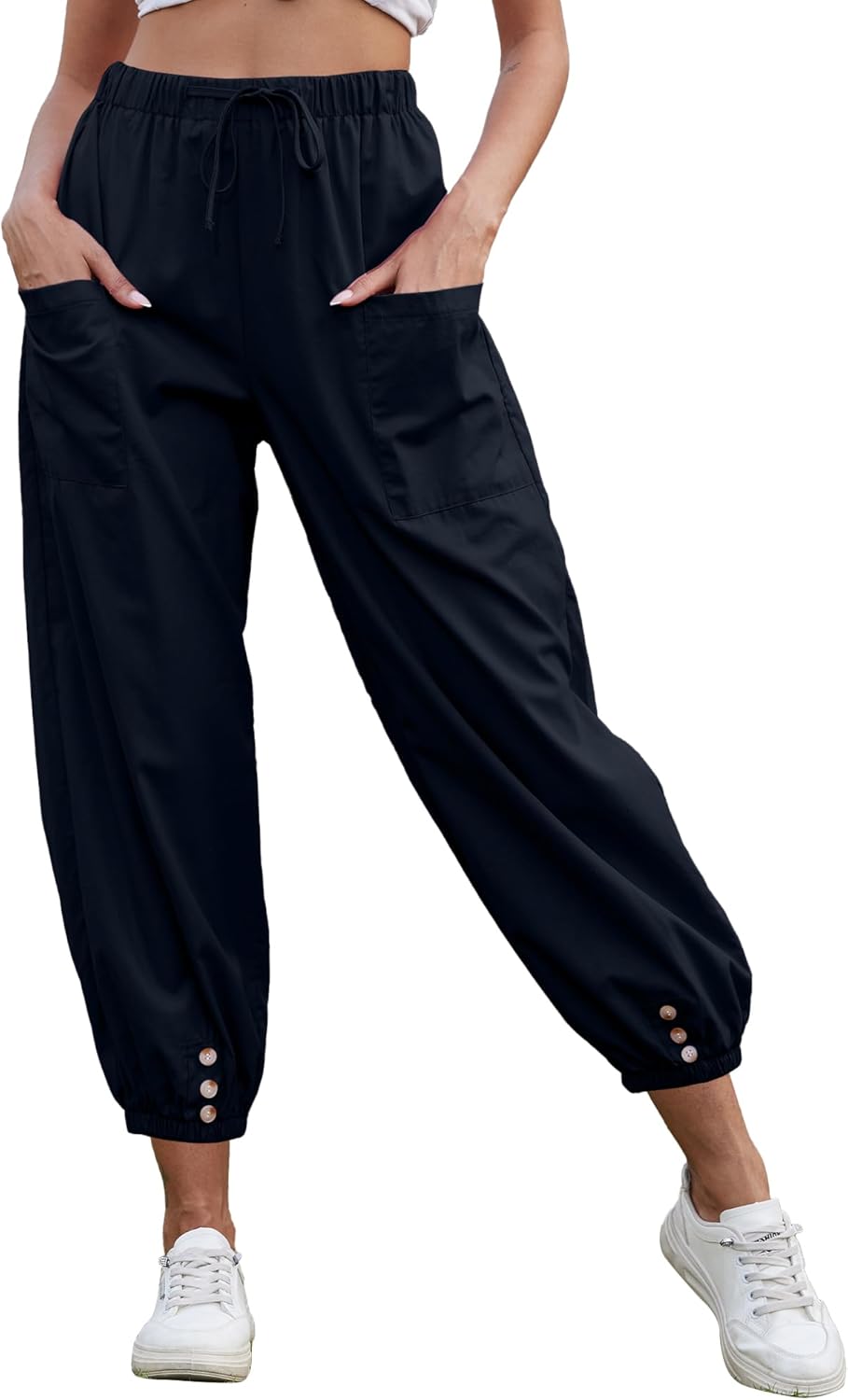 Women Capri Pants Lounge Drawstring High Elastic Waist Wide Leg Quick Dry Pants Cinch Bottom Trousers