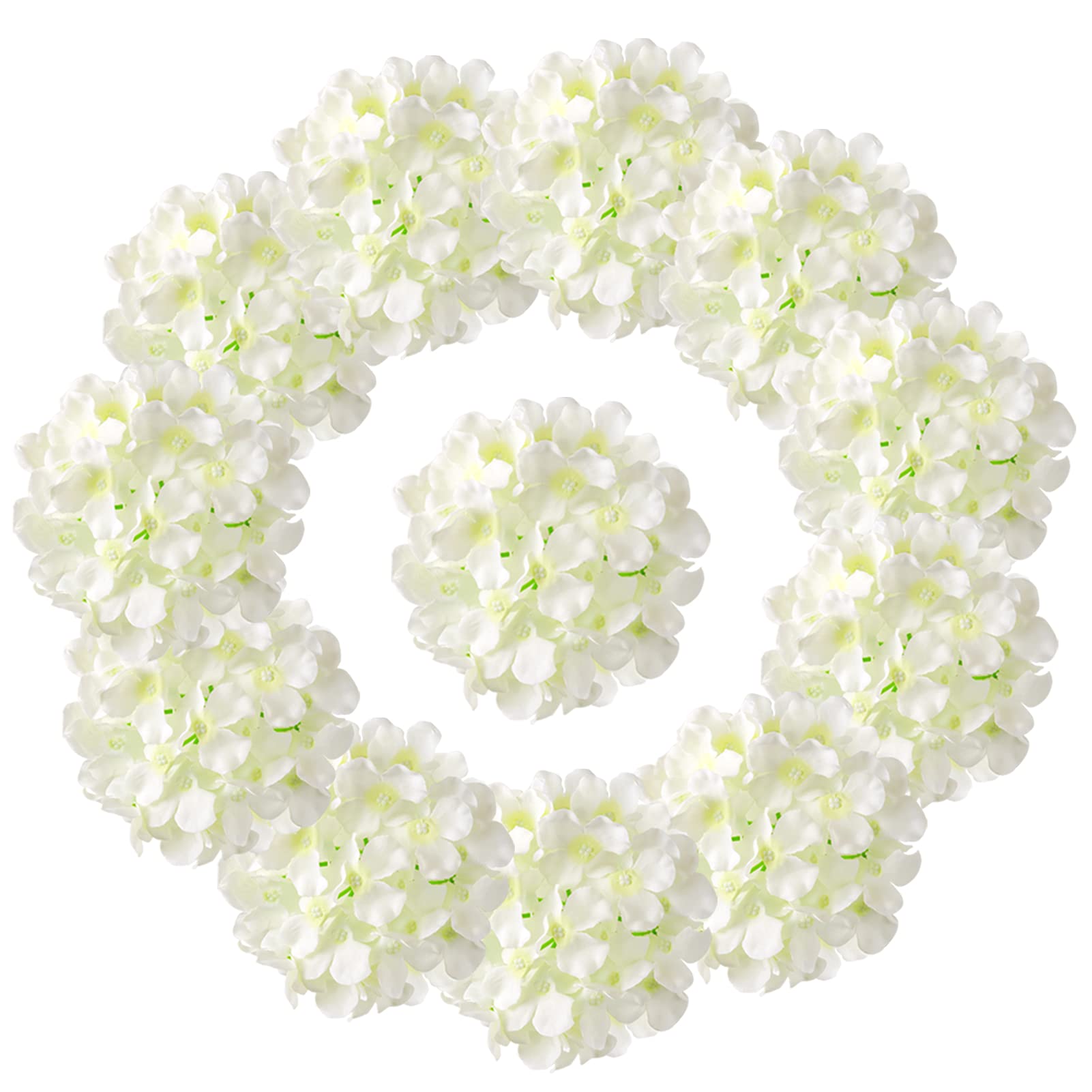 Auihiay 12 Pieces Silk Hydrangea Flowers Artificial Flowers Heads with Stems for Home Wedding Party Home Decorations (Ivory)