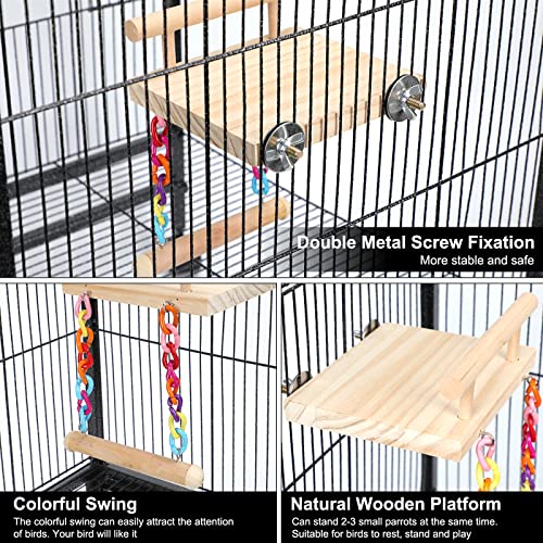 Image of FrgKbTm Bird Perches Cage Toys Parrot Wooden Platform Play Gyms Exercise Stands with Acrylic Wood Swing Ferris Wheel Chewing for Animals Green Cheeks, Baby Lovebird, Chinchilla, Hamster Budgie