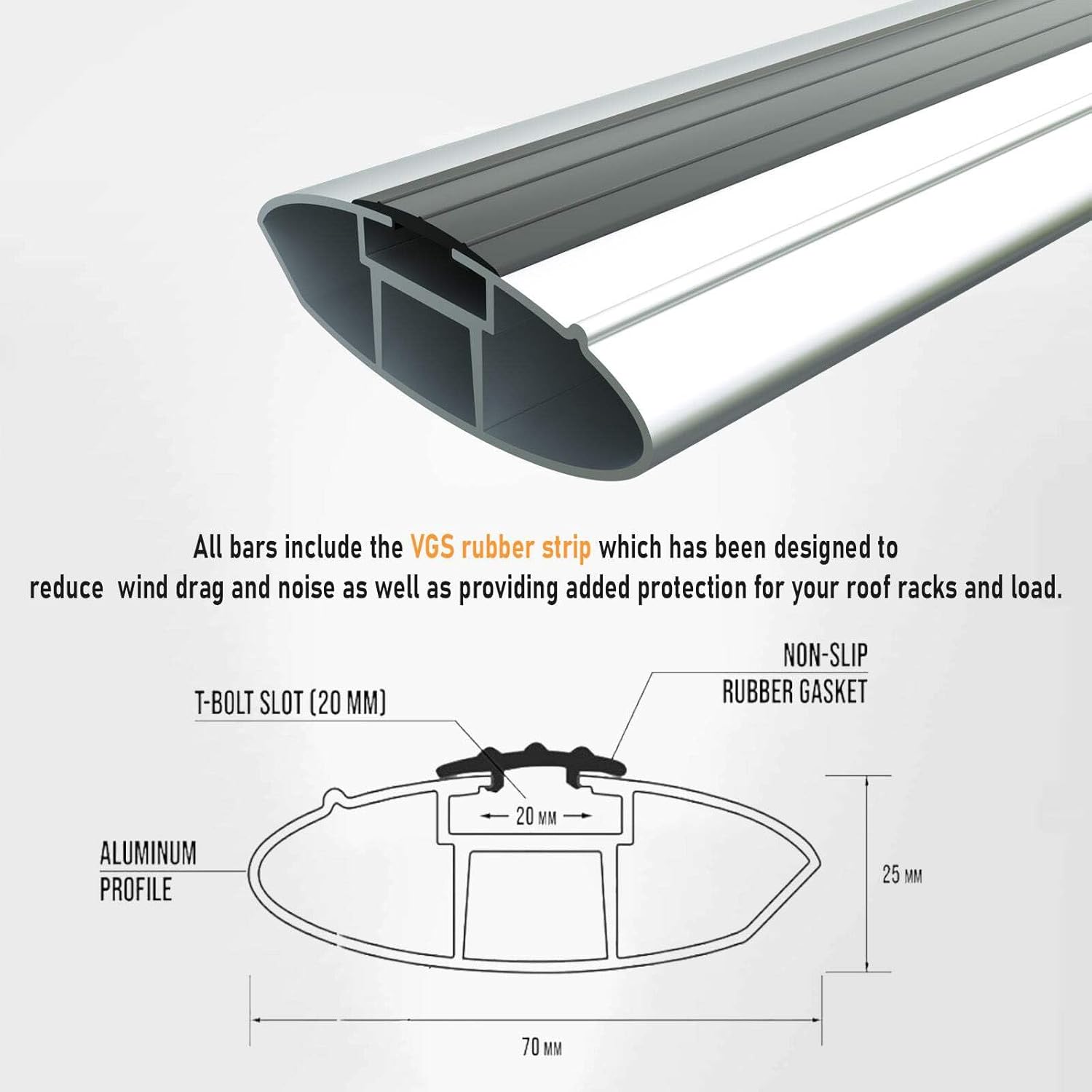 Cross-section diagram of auto paw aluminum profile with VGS rubber strip and dimensions