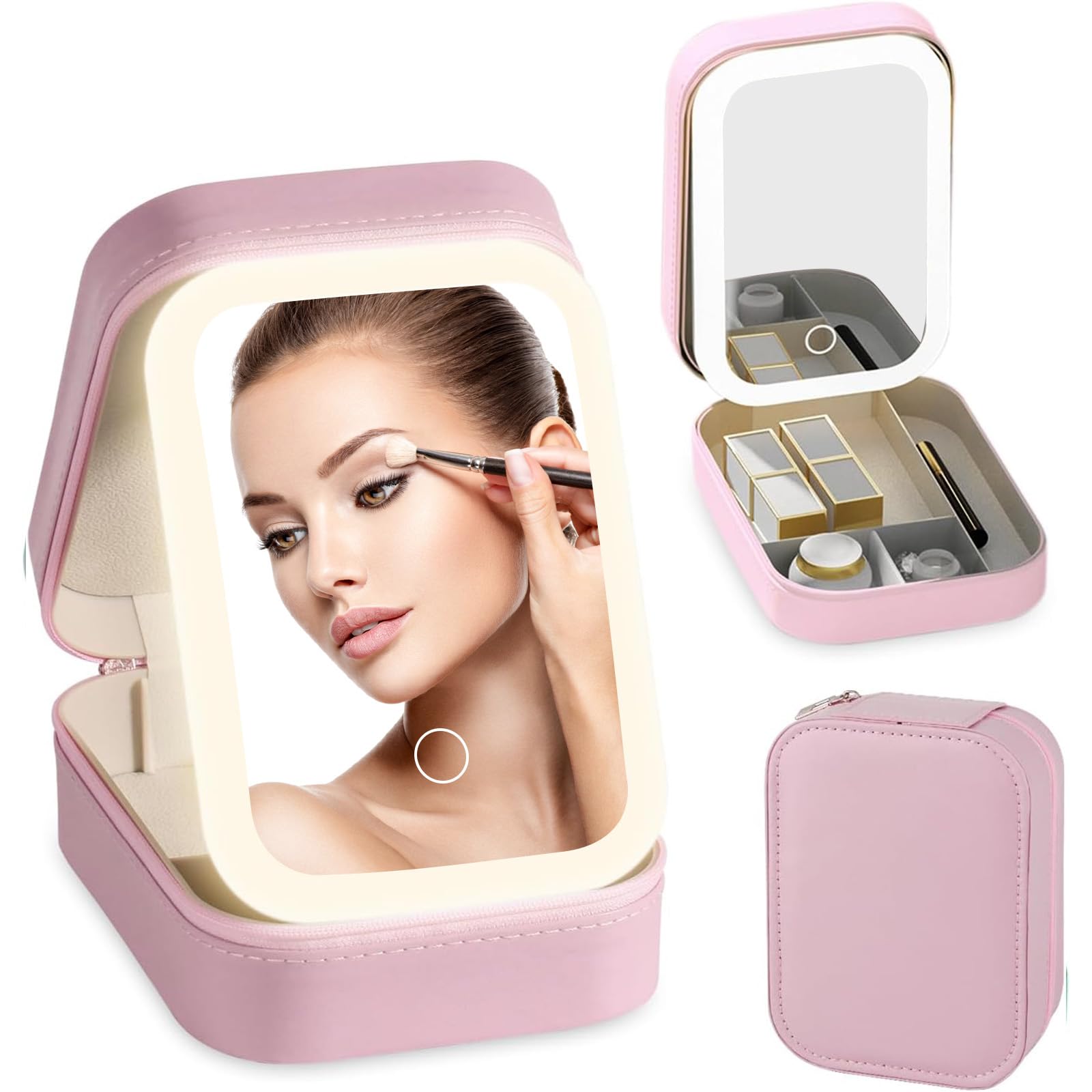 Dannir Travel Makeup Case with LED Mirror, Makeup Bag with Lighted Mirror, Cosmetic Storage Box, Christmas Portable Organizer Vanity Case for Women,