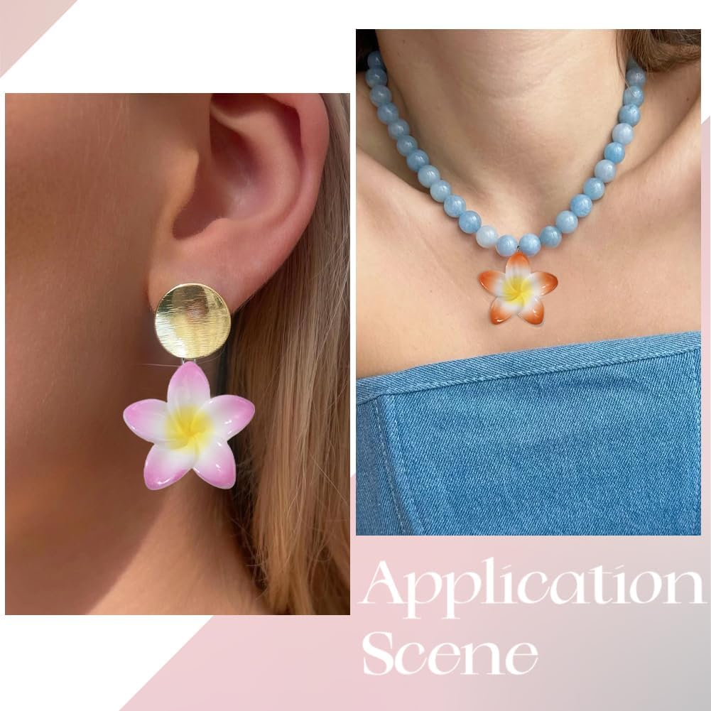 SUNNYCLUE 1 Box 28Pcs 7 Colors Lily Flower Charm Frangipani Flower Charms Resin Sea Beach Hawaiian Plumeria Rubra Floral Pendants for Jewelry Making Earrings Necklace Bracelet Keychain DIY Crafts - Image 6