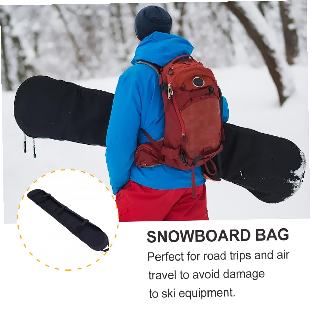 Hemobllo Housse de Snowboard Pratique Housse de Ski Légère Rangement pour Snowboard Noir