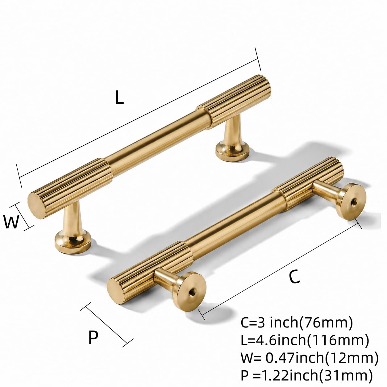 KHTUMEWARE-XB303 Unlacquered Brass Cabinet Pulls CTC 3 in (76 mm) 5-Pack in Unlacquered Brass — KHTUMEWARE