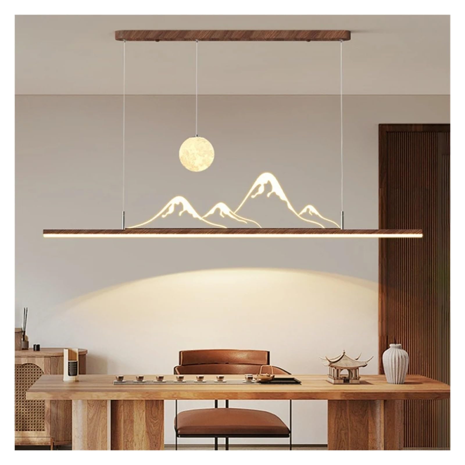 ITOSUI LED Walnut Color Long Pendant Lamp Acrylic Hill Decoration Retro Dining Table Tea Room Living Lighting Fixtures,Chandelier