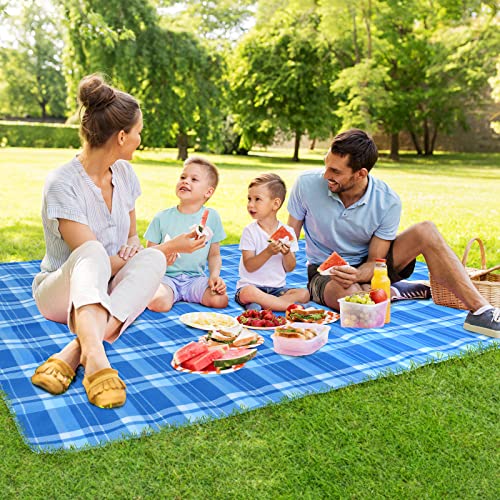 LIFERUN 300x300 cm Picknickdecke XXL, Picknickdecke Wasserdicht mit isoliert Rückseite, Tragegriff, für Camping, Picknick, Wandern, BBQ, Strand, Reisen, bis zu 20 Personen, Blau Kariert